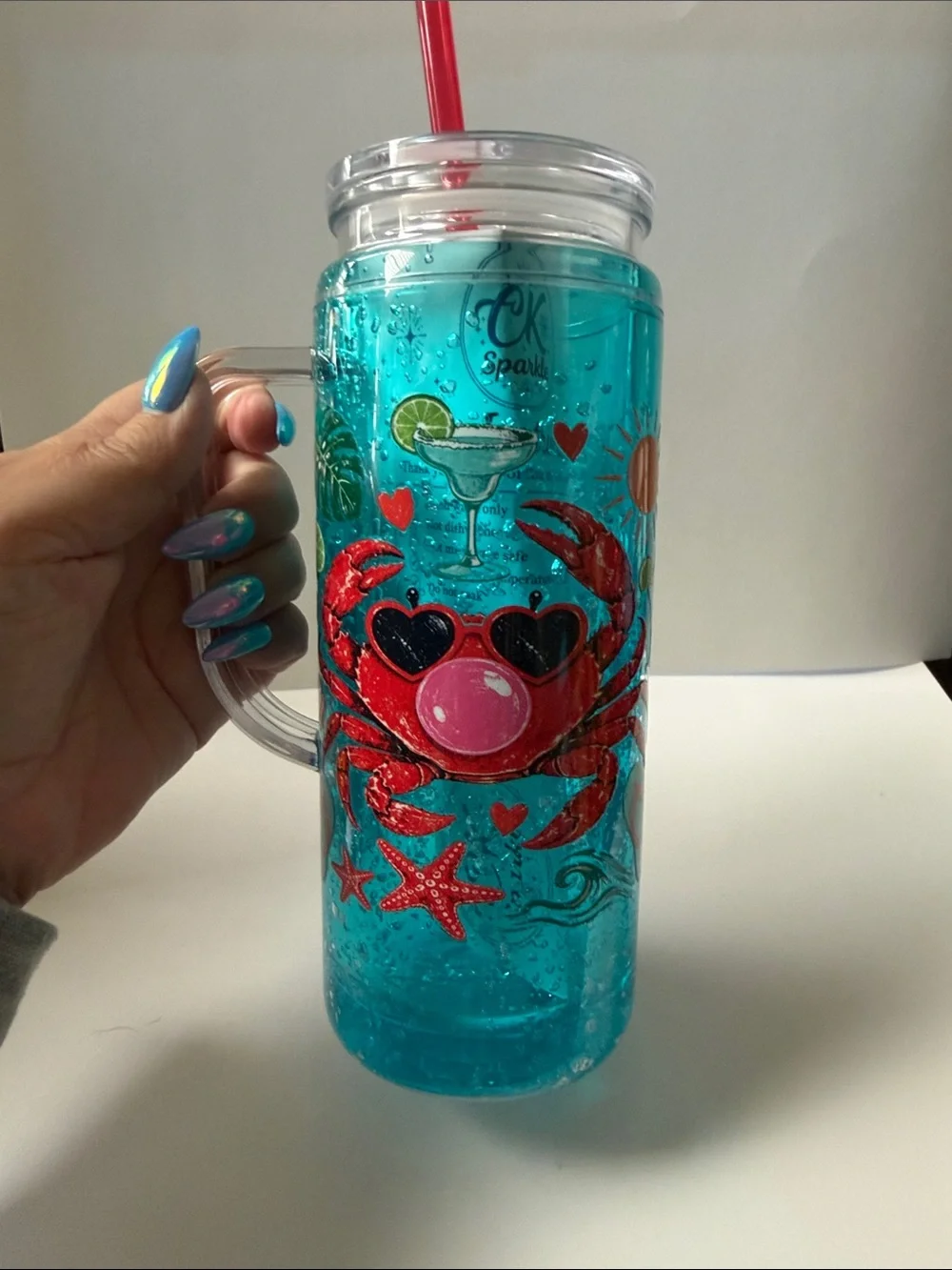 Beach Crab 20 oz Faux Slushy Acrylic Tumbler w/ Handle